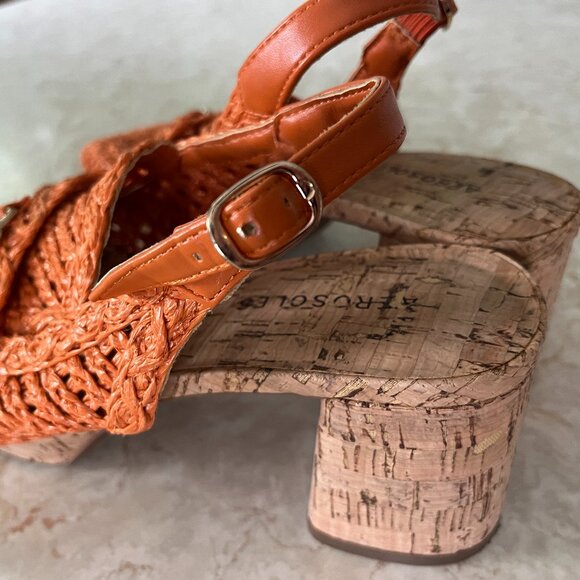 Aerosoles Sz 8 Santiago Raffia Platform Slingback Pump Orange and Cork - Picture 14 of 14